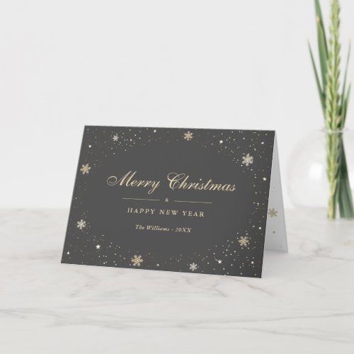 Elegant Gray Gold Snow Snowflakes Holiday Card