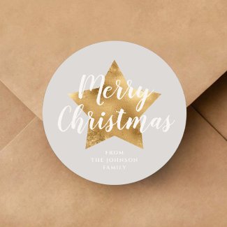 Elegant Gray Gold Star Christmas