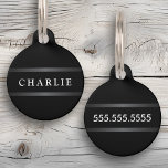Elegant gray gradient borders name phone number pet ID tag<br><div class="desc">Pet ID tag featuring your pet's name with dark gray gradient borders above and below on a black background</div>