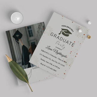 Elegant gray graduation invitation with one photo