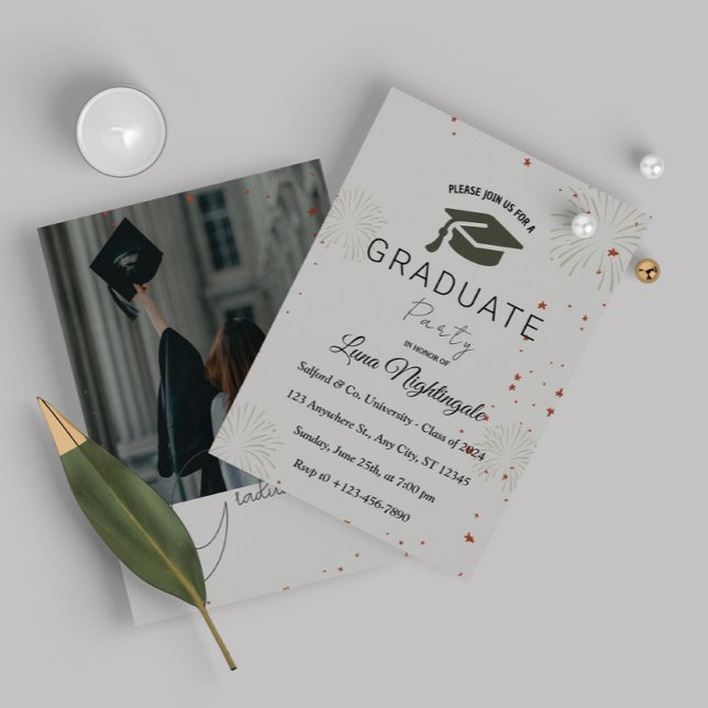 Elegant gray graduation invitation with one photo (Creator Uploaded)