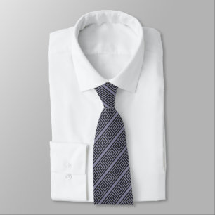 Elegant Gray Greek Pattern on Steel Gray Neck Tie