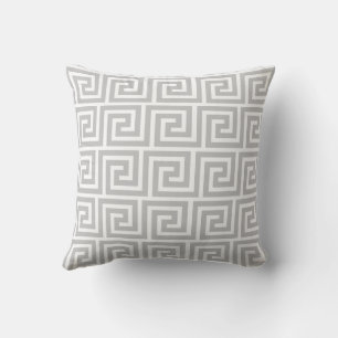 Elegant Gray Greek Pattern on White Throw Pillow