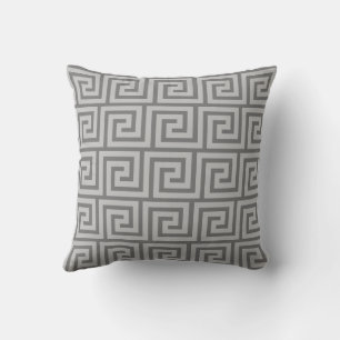 Elegant Gray Greek Pattern Throw Pillow