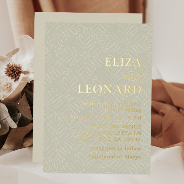 Elegant Gray Green and Gold Minimalist Foil Invitation (Creator Uploaded)