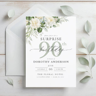 Elegant Gray Green Floral Surprise Birthday Invitation