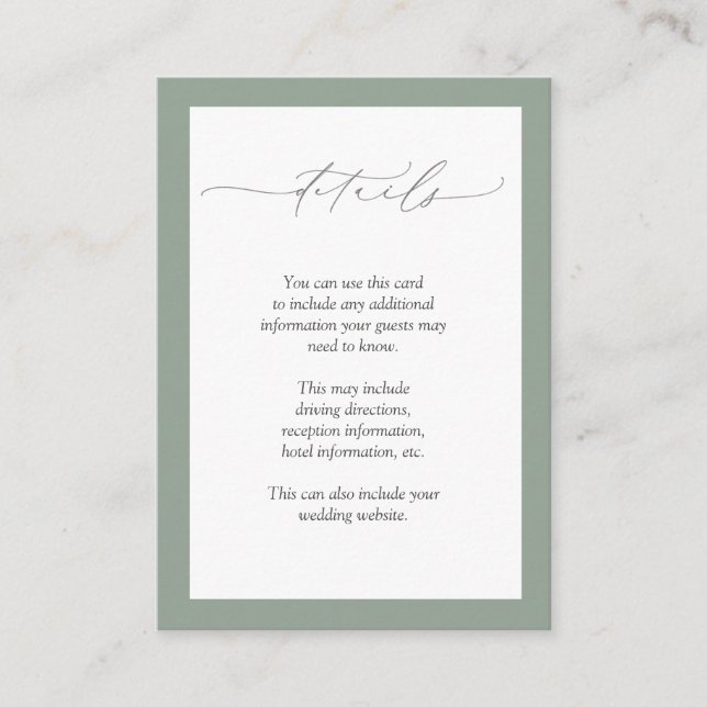 Elegant Gray Green Floral Wedding Details Enclosure Card (Front)