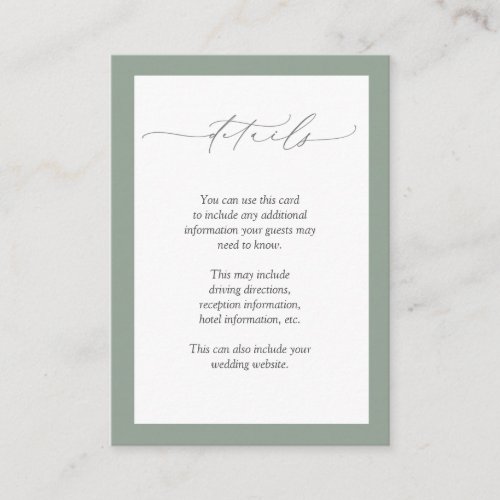 Elegant Gray Green Floral Wedding Details Enclosure Card