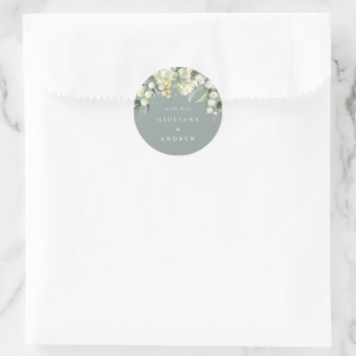 Elegant Gray Green SnowberryEucalyptus Wedding Classic Round Sticker