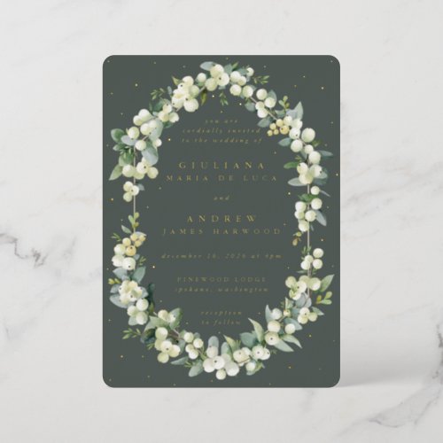 Elegant Gray Green SnowberryEucalyptus Wedding Foil Invitation