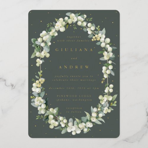 Elegant Gray Green SnowberryEucalyptus Wedding Foil Invitation