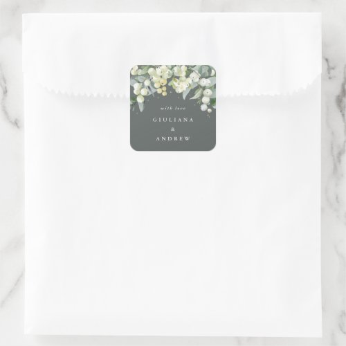 Elegant Gray Green SnowberryEucalyptus Wedding Square Sticker
