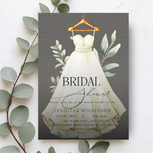 Elegant Gray Greenery Dress Gown Bridal Shower Invitation