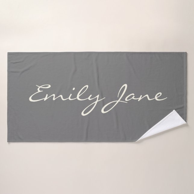 Elegant Gray Handwritten Script Name Custom  Bath Towel (Bath Towel)