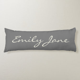Elegant Gray Handwritten Script Name Custom Body Pillow