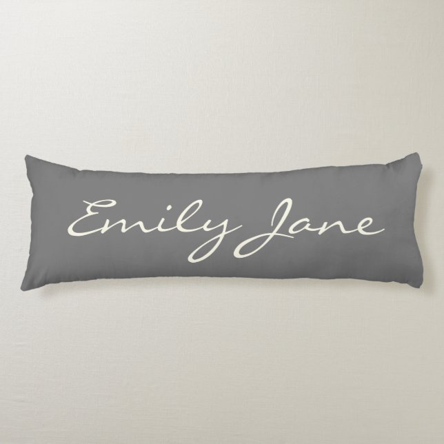 Elegant Gray Handwritten Script Name Custom Body Pillow (Front)