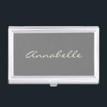 Elegant Gray Handwritten Script Name Custom Chic Business Card Case<br><div class="desc">This custom business card case features your name in beautiful handwritten script lettering on a stylish charcoal gray background. Great gift idea.</div>
