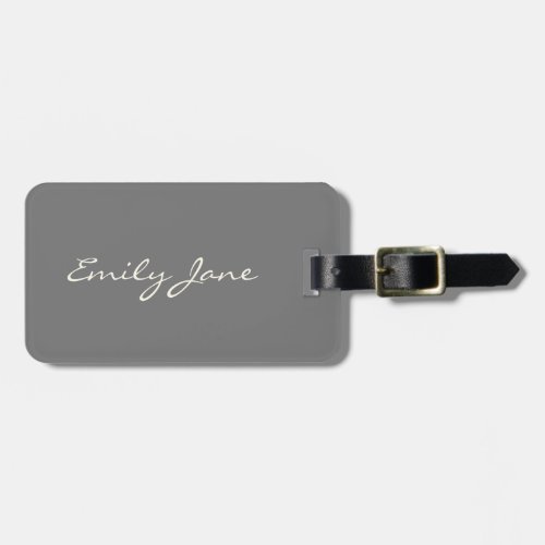Elegant Gray Handwritten Script Name Custom Luggage Tag