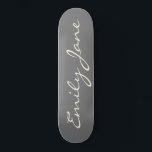 Elegant Gray Handwritten Script Name Custom Skateboard<br><div class="desc">This custom skateboard features your name in beautiful handwritten script lettering on a stylish charcoal gray background. Great gift idea.</div>