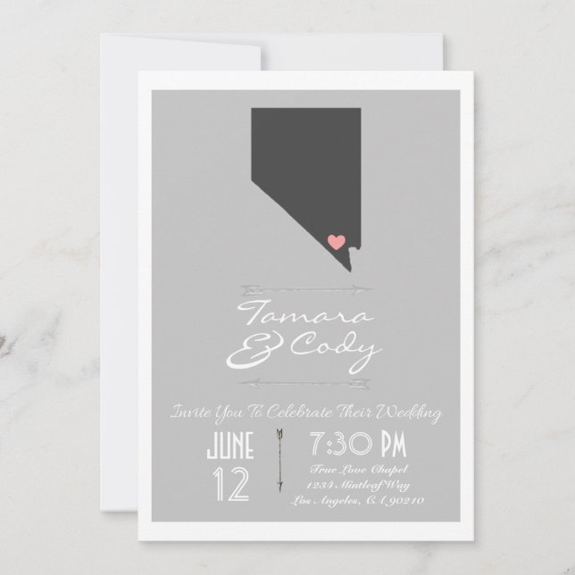 Elegant Gray Las Vegas, Nevada Wedding Invitation (Front)