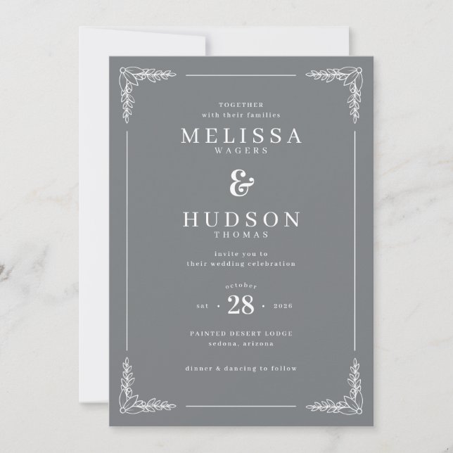 Elegant Gray Leaf Motions Invitation (Front)