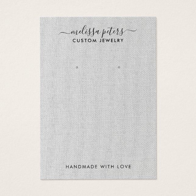Elegant Gray Linen Jewelry Earring Display Card (Front)