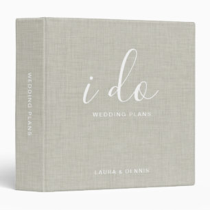 Elegant Gray Linen Personalized Wedding Plans 3 Ring Binder