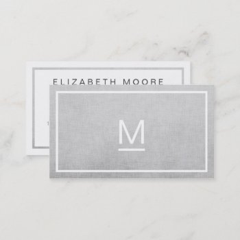 Elegant Gray Linen Plain White Modern Professional Business Card by busied at Zazzle