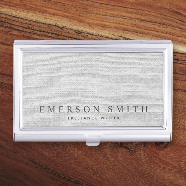 Elegant gray linen texture personalized name business card case (Creator Uploaded)