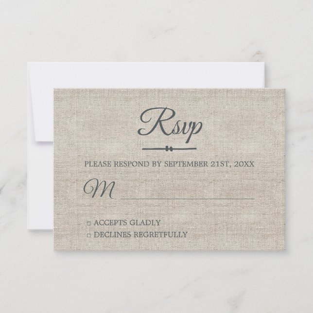 Elegant Gray Linen Texture Wedding RSVP Invitation (Front)