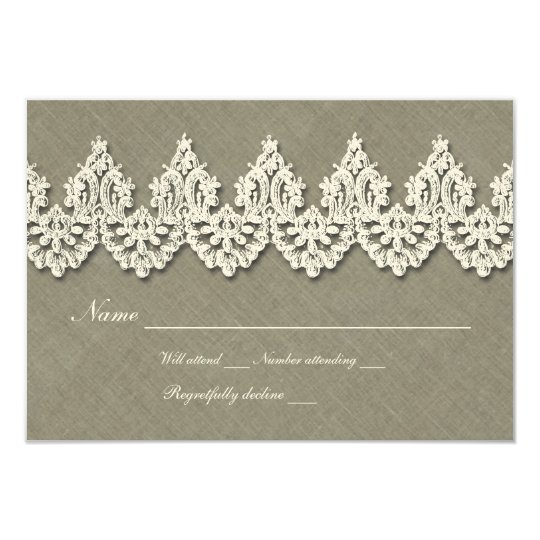 Elegant Gray Linen White Lace rsvp Card