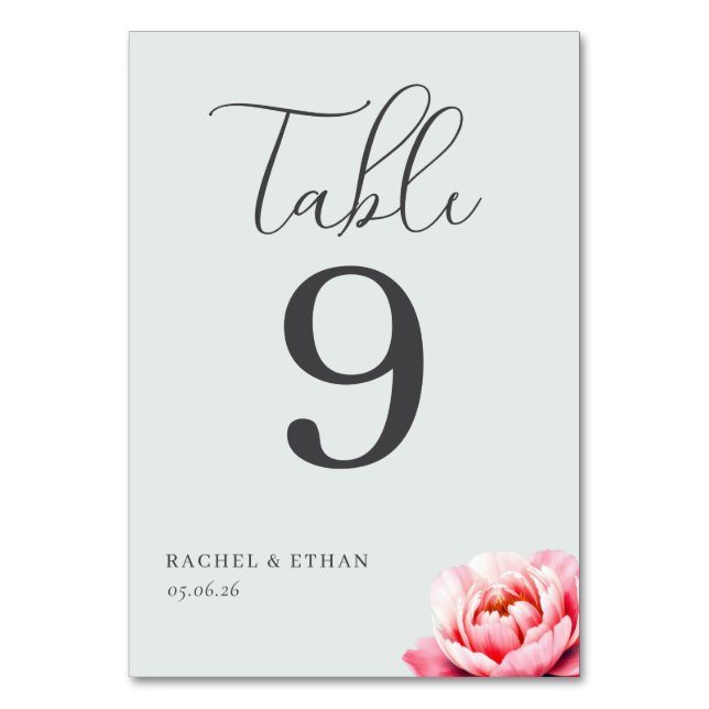 Elegant Gray Lotus Table Number (Front)