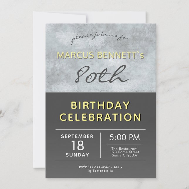 Elegant Gray Man 80th Birthday Party Invitation (Front)