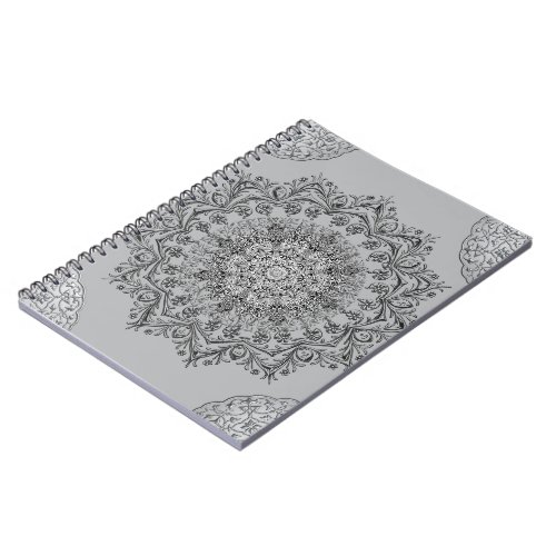 ​Elegant Gray Mandala Boho Spiral Notebook