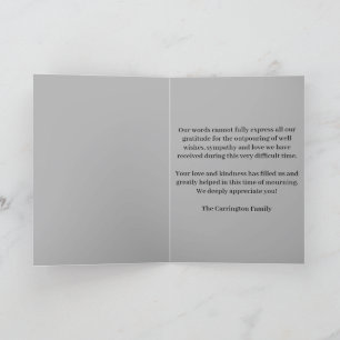 Elegant Gray Marble Male Funeral Memorial Service Letterpress Thank You Card