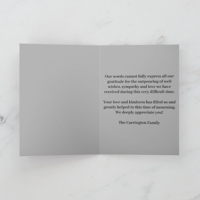 Elegant Gray Marble Male Funeral Memorial Service Thank You Card (Inside)