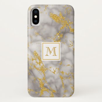 Elegant Gray Marble Monogram Faux Gold Glitter Iphone X Case by ohsogirly at Zazzle