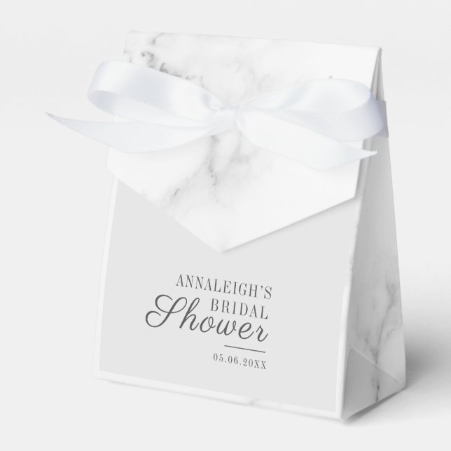 Elegant Gray Marble Pattern Bridal Shower Favor Boxes (Front Side)