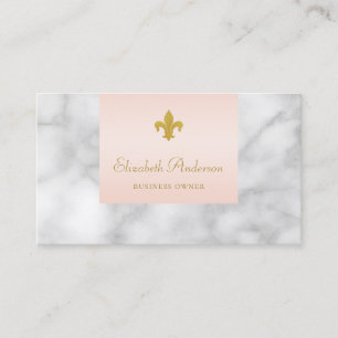 Elegant Gray Marble Pink With Gold Fleur de Lis Business Card