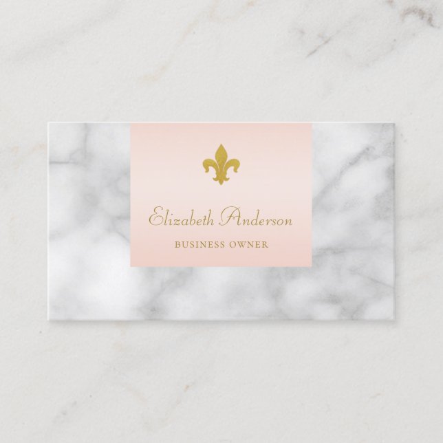 Elegant Gray Marble Pink With Gold Fleur de Lis Business Card (Front)