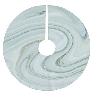 Elegant Gray Marble Swirl Silver Glitter Luxurious Brushed Polyester Tree Skirt