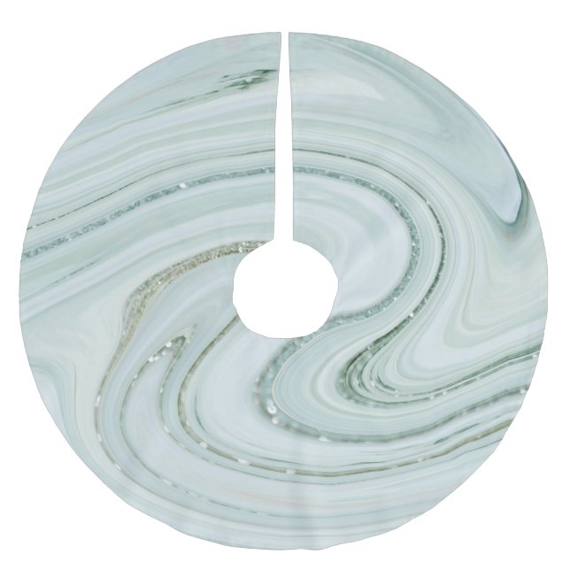 Elegant Gray Marble Swirl Silver Glitter Luxurious Brushed Polyester Tree Skirt (Front)