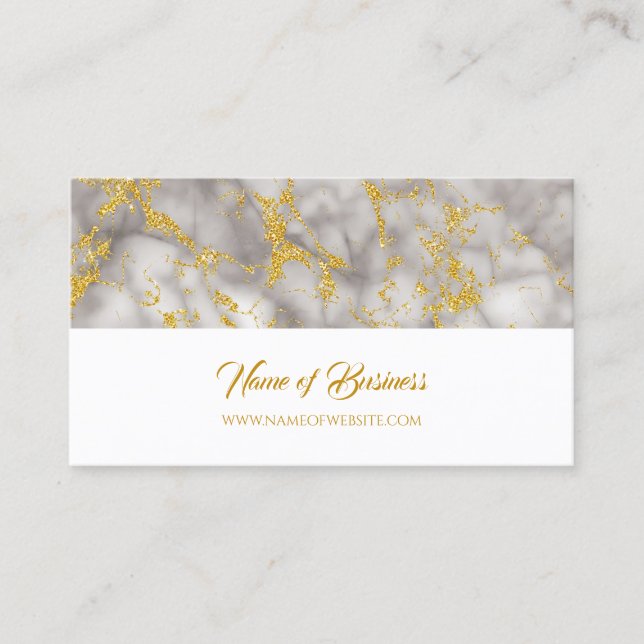 Elegant Gray Marble With Faux Gold Glitter Business Card (Front)