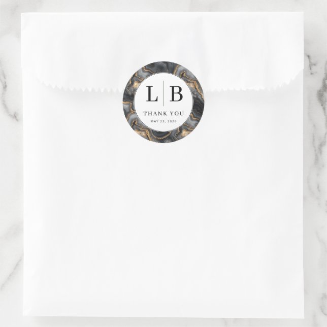 Elegant Gray Marbled Gratitude Classic Round Sticker (Bag)