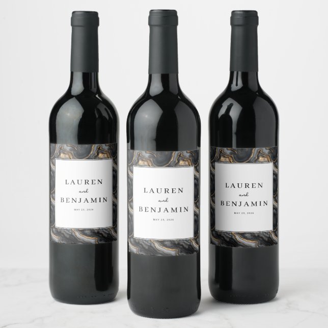 Elegant Gray Marbled Wedding Wine Labels (Bottles)