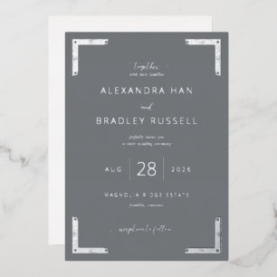 Elegant Gray Metallic Borders Foil Invitation