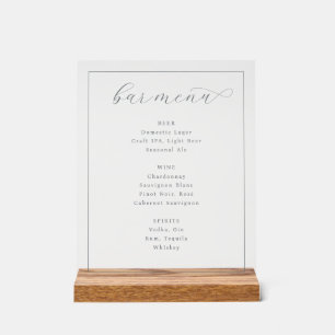 Elegant Gray Minimalist Bar Menu Acrylic Sign