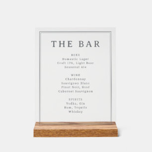 Elegant Gray Minimalist Bar Menu Acrylic Sign