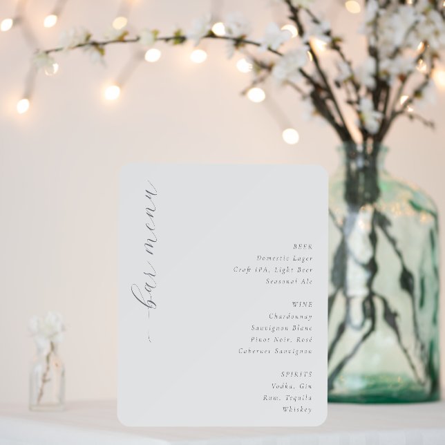 Elegant Gray Minimalist Bar Menu Foam Board (In Situ (Wedding))