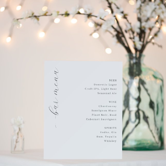 Elegant Gray Minimalist Bar Menu Foam Board (In Situ (Wedding))